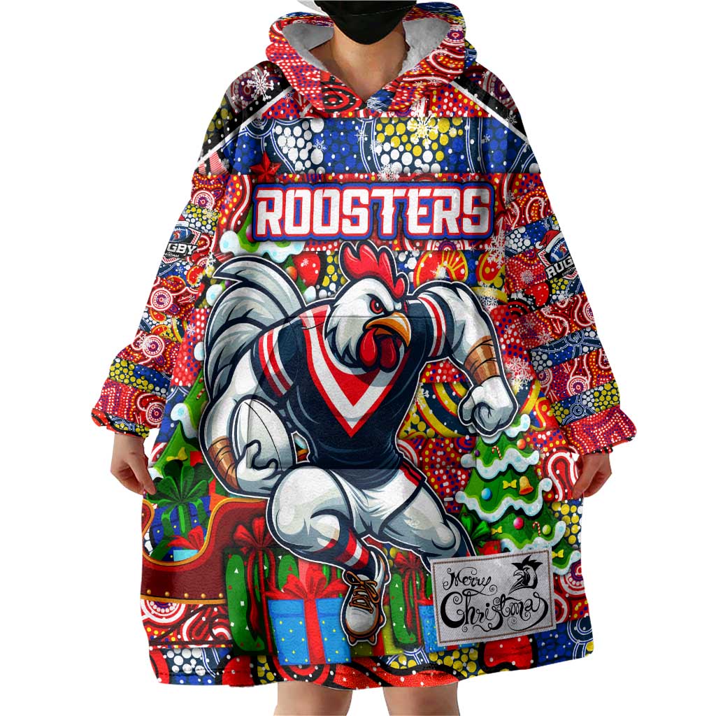 Custom Roosters Rugby Merry Christmas Wearable Blanket Hoodie Indigenous Australian Art - Vibe Hoodie Shop