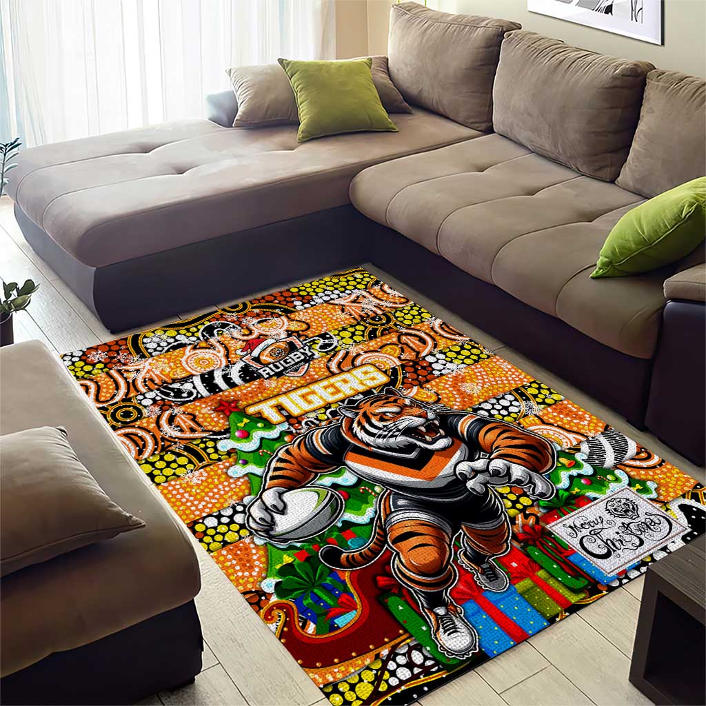 Tigers Rugby Merry Christmas Area Rug Indigenous Australian Art - Vibe Hoodie Shop