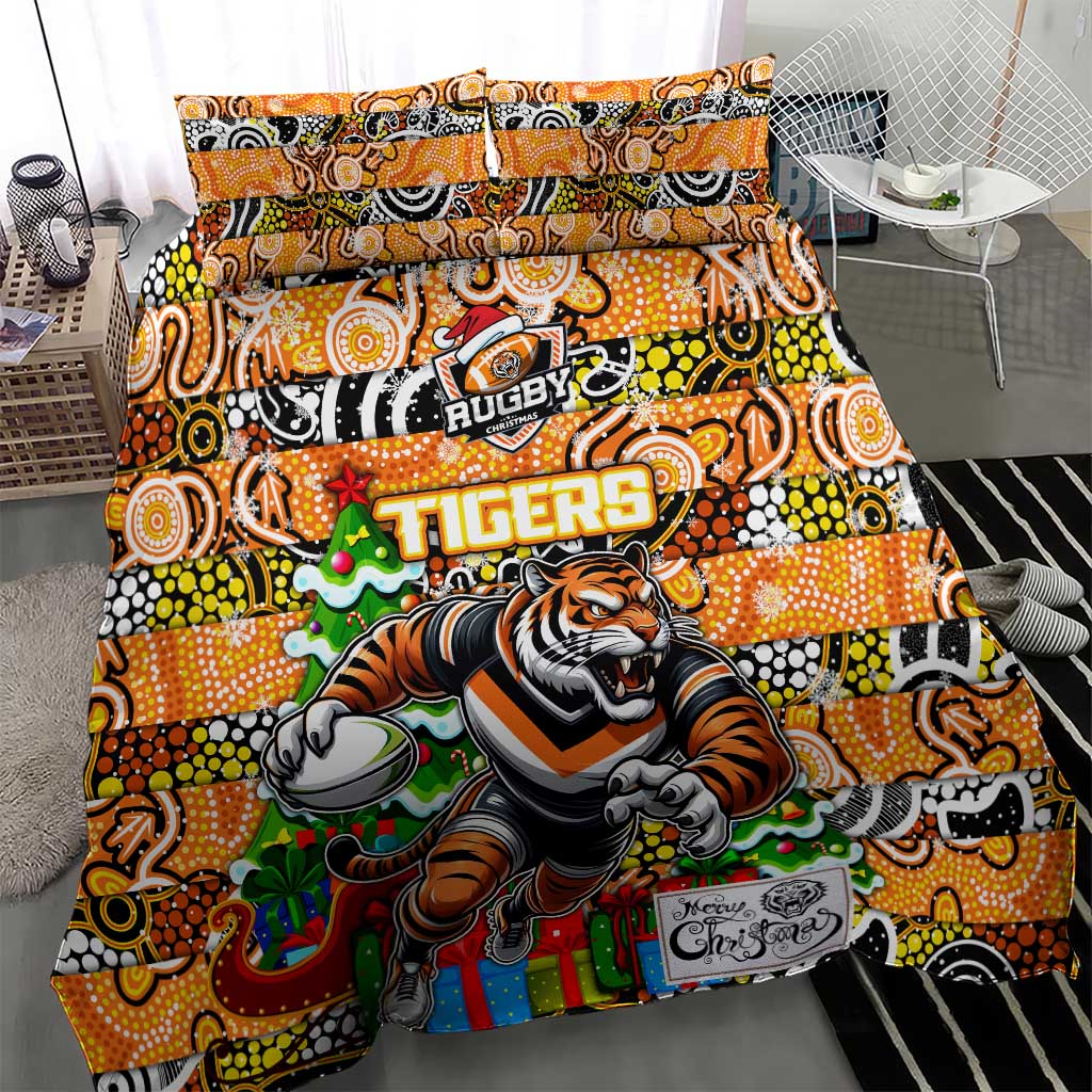Tigers Rugby Merry Christmas Bedding Set Indigenous Australian Art - Vibe Hoodie Shop