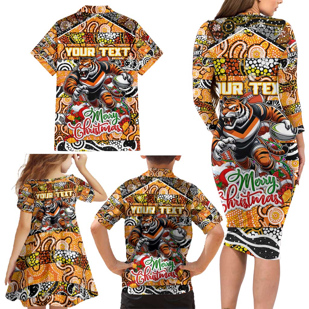 Custom Tigers Rugby Merry Christmas Family Matching Long Sleeve Bodycon Dress and Hawaiian Shirt Indigenous Australian Art