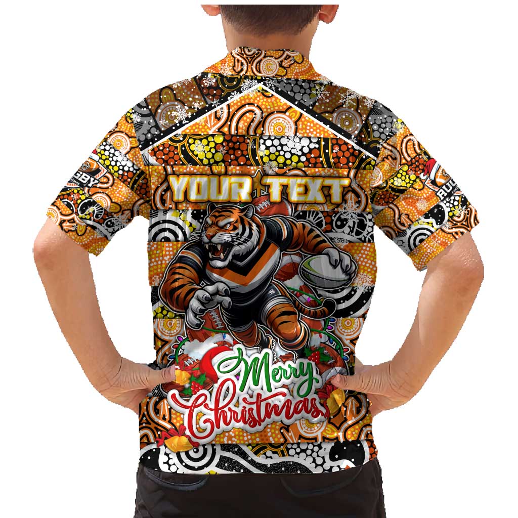Custom Tigers Rugby Merry Christmas Family Matching Mermaid Dress and Hawaiian Shirt Indigenous Australian Art