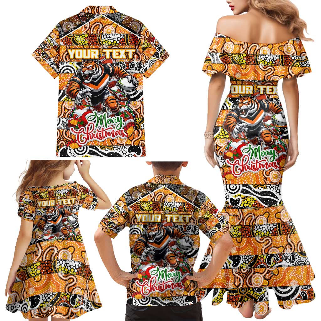 Custom Tigers Rugby Merry Christmas Family Matching Mermaid Dress and Hawaiian Shirt Indigenous Australian Art