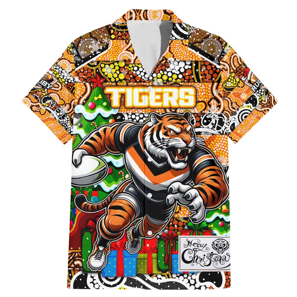 Custom Tigers Rugby Merry Christmas Family Matching Mermaid Dress and Hawaiian Shirt Indigenous Australian Art