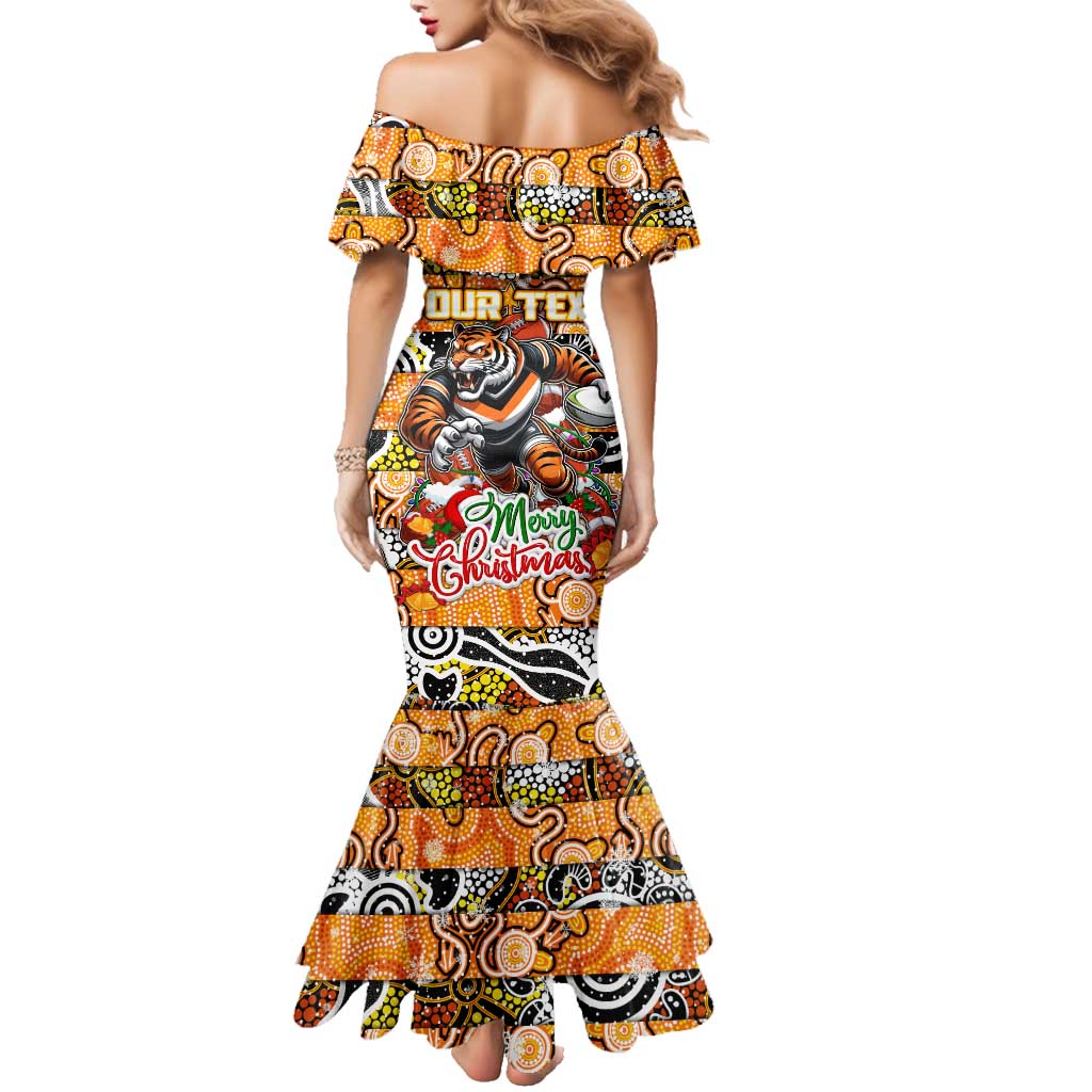 Custom Tigers Rugby Merry Christmas Family Matching Mermaid Dress and Hawaiian Shirt Indigenous Australian Art