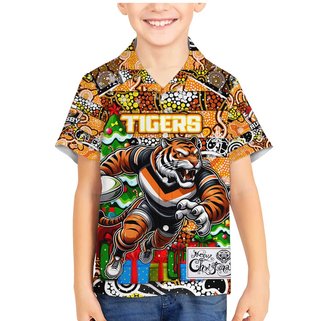 Custom Tigers Rugby Merry Christmas Family Matching Mermaid Dress and Hawaiian Shirt Indigenous Australian Art