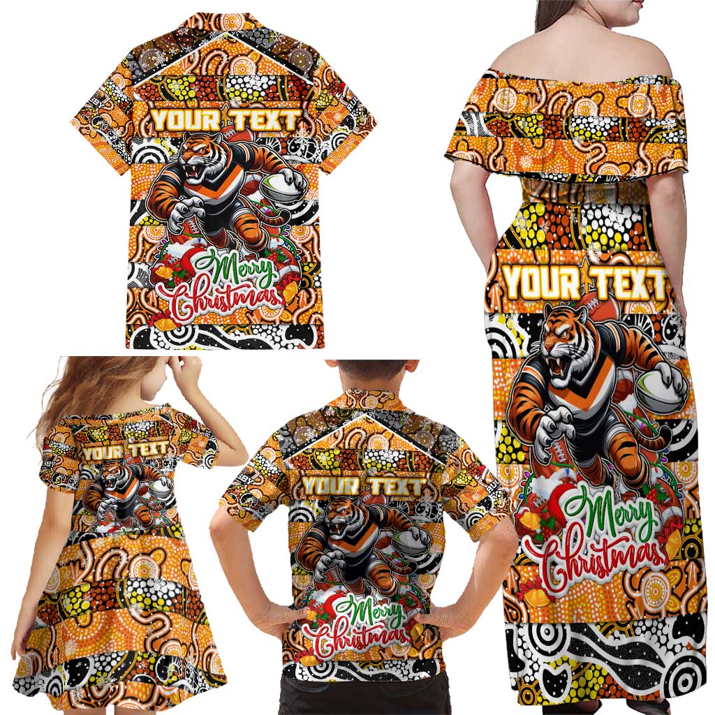 Custom Tigers Rugby Merry Christmas Family Matching Off Shoulder Maxi Dress and Hawaiian Shirt Indigenous Australian Art