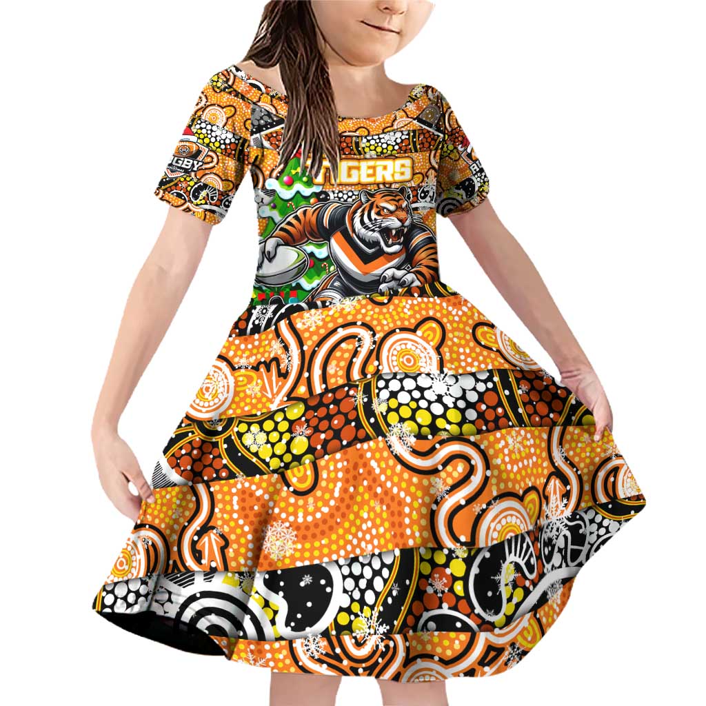 Custom Tigers Rugby Merry Christmas Family Matching Off Shoulder Short Dress and Hawaiian Shirt Indigenous Australian Art