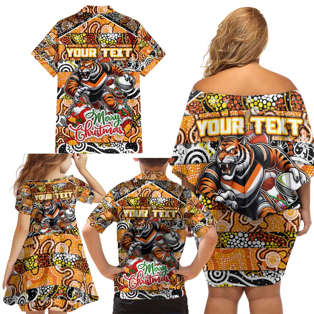 Custom Tigers Rugby Merry Christmas Family Matching Off Shoulder Short Dress and Hawaiian Shirt Indigenous Australian Art