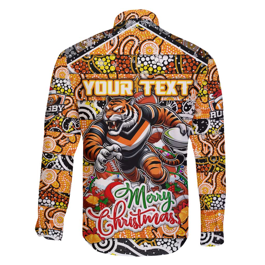 Custom Tigers Rugby Merry Christmas Family Matching Off Shoulder Short Dress and Hawaiian Shirt Indigenous Australian Art