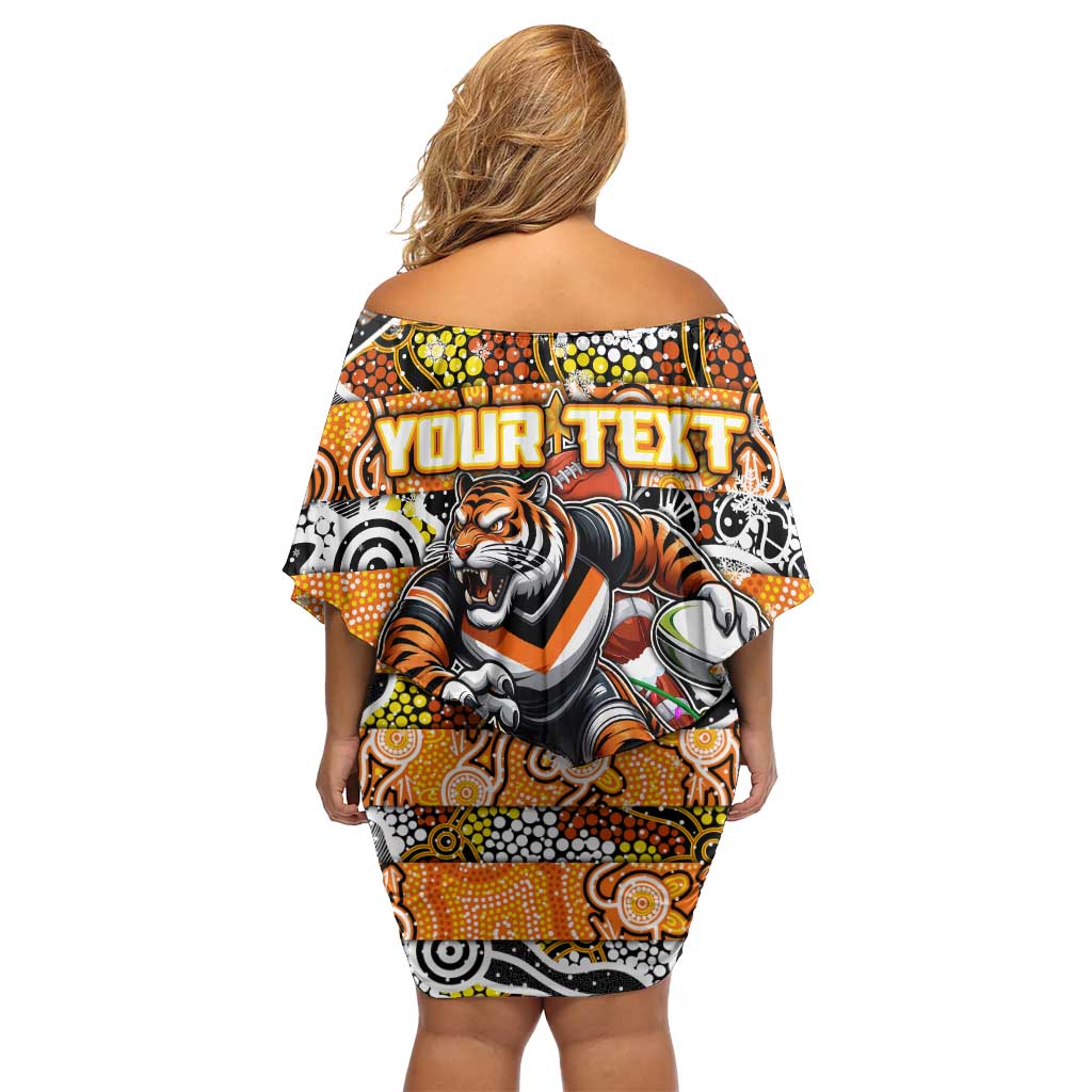 Custom Tigers Rugby Merry Christmas Family Matching Off Shoulder Short Dress and Hawaiian Shirt Indigenous Australian Art