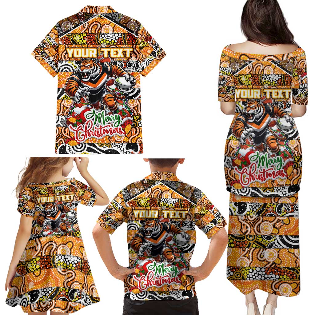 Custom Tigers Rugby Merry Christmas Family Matching Puletasi and Hawaiian Shirt Indigenous Australian Art