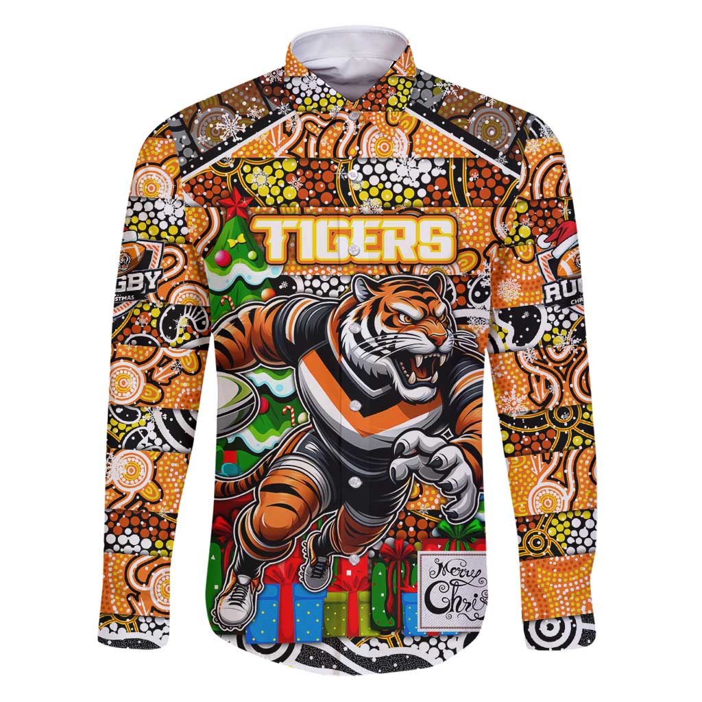 Custom Tigers Rugby Merry Christmas Family Matching Puletasi and Hawaiian Shirt Indigenous Australian Art