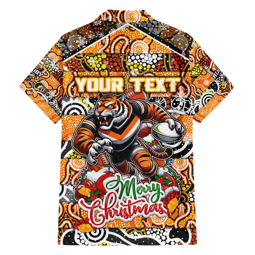 Custom Tigers Rugby Merry Christmas Family Matching Short Sleeve Bodycon Dress and Hawaiian Shirt Indigenous Australian Art
