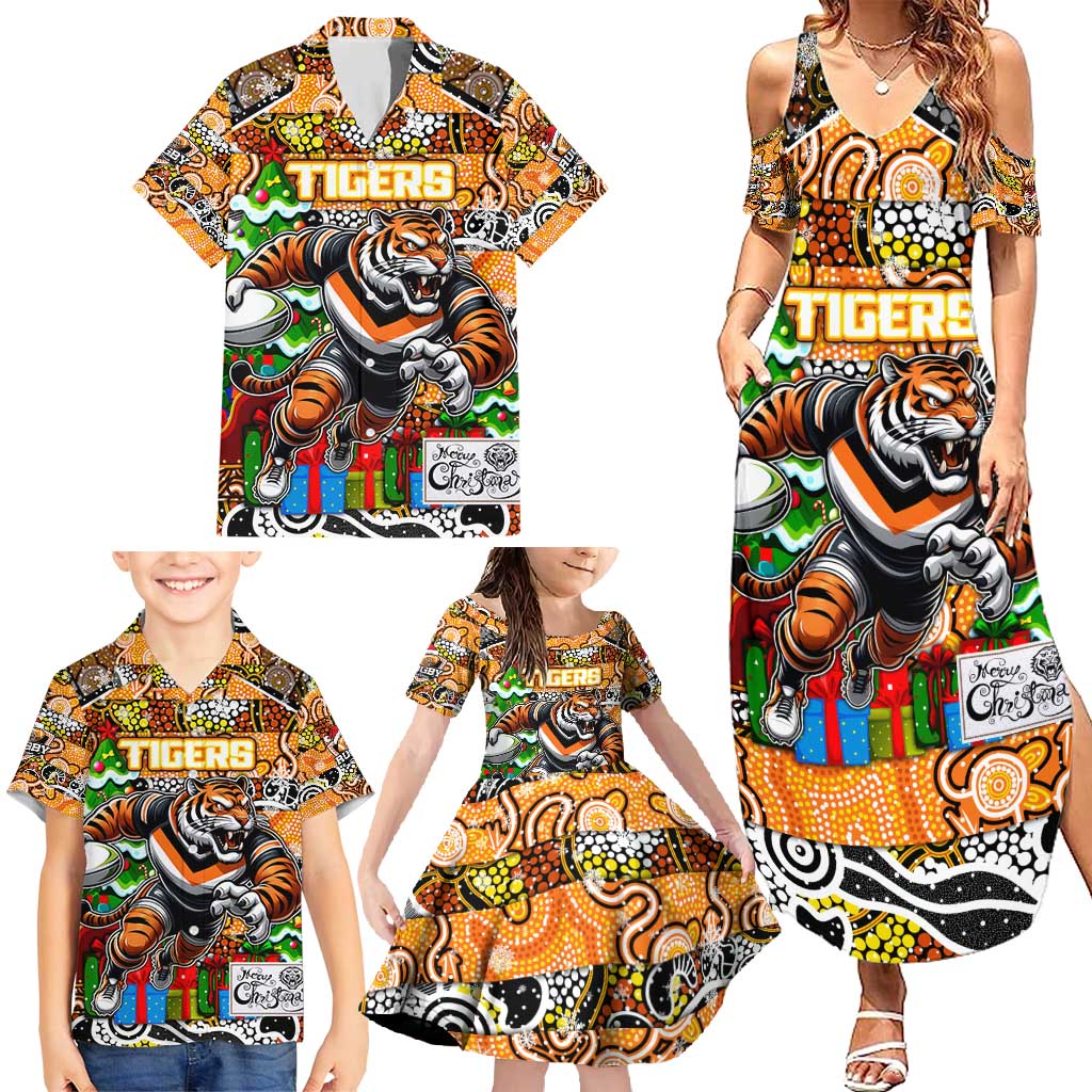 Custom Tigers Rugby Merry Christmas Family Matching Summer Maxi Dress and Hawaiian Shirt Indigenous Australian Art