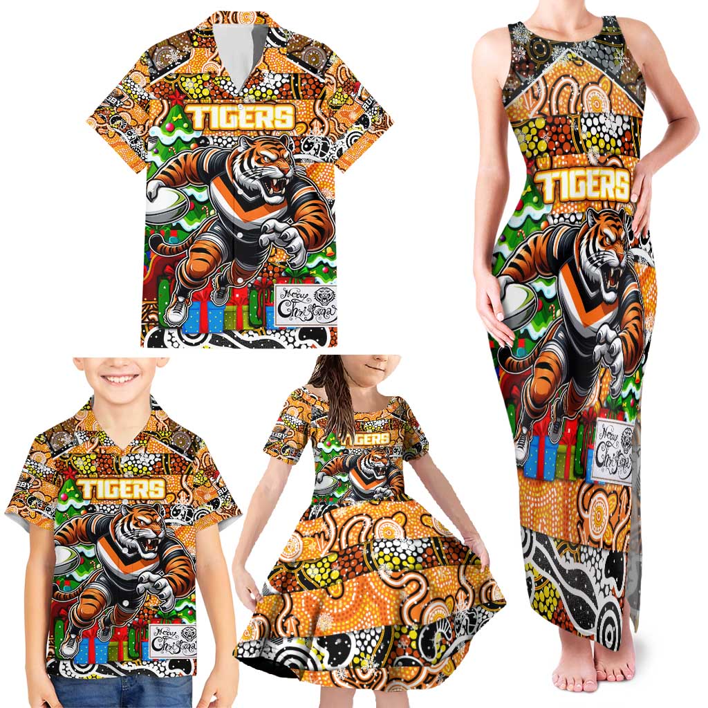 Custom Tigers Rugby Merry Christmas Family Matching Tank Maxi Dress and Hawaiian Shirt Indigenous Australian Art