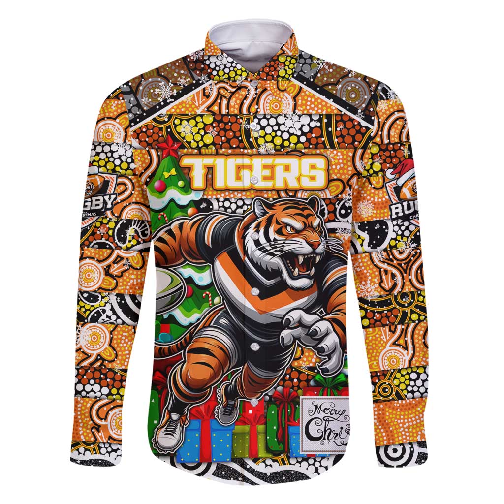 Custom Tigers Rugby Merry Christmas Family Matching Tank Maxi Dress and Hawaiian Shirt Indigenous Australian Art