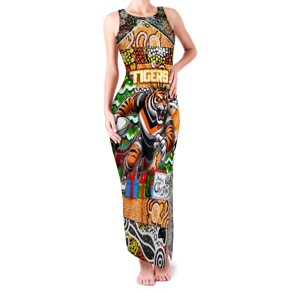 Custom Tigers Rugby Merry Christmas Family Matching Tank Maxi Dress and Hawaiian Shirt Indigenous Australian Art