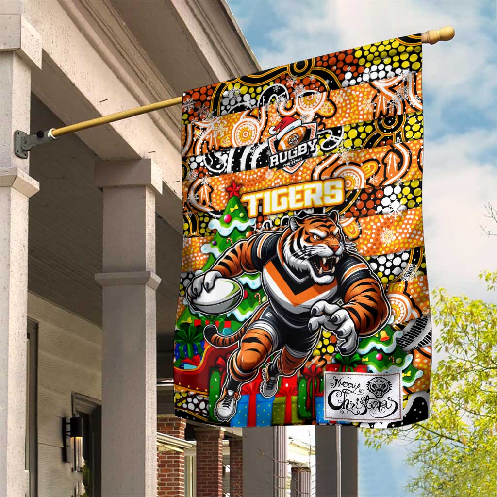 Tigers Rugby Merry Christmas Garden Flag Indigenous Australian Art - Vibe Hoodie Shop