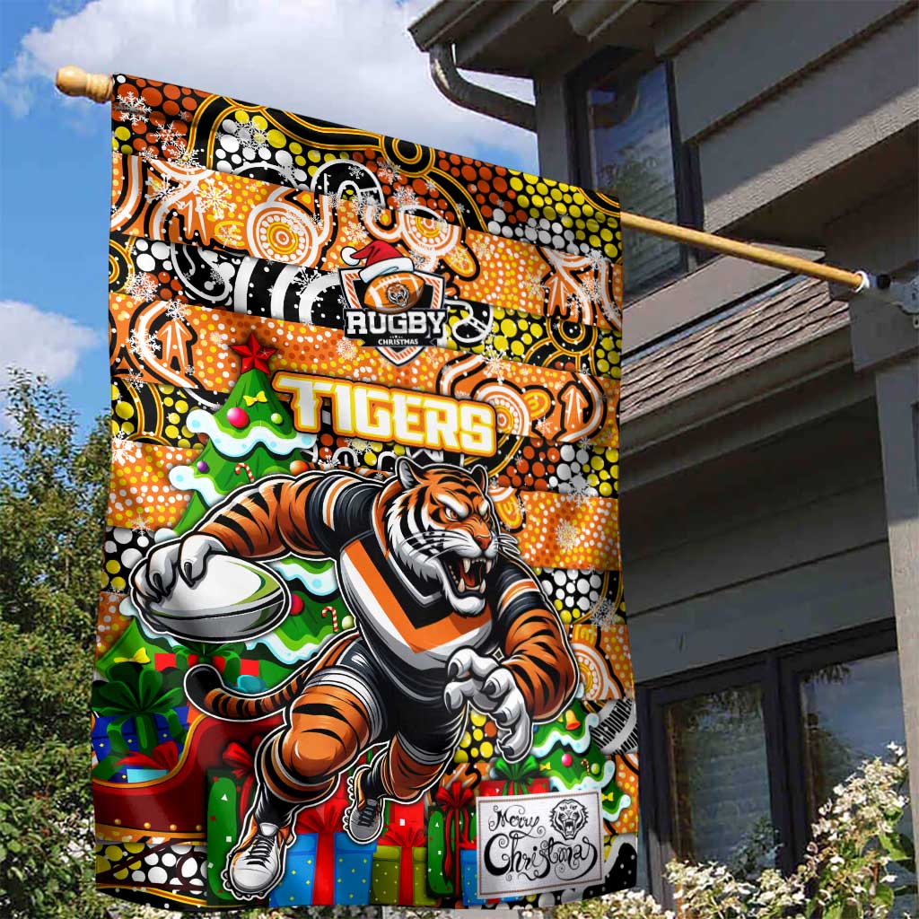 Tigers Rugby Merry Christmas Garden Flag Indigenous Australian Art - Vibe Hoodie Shop