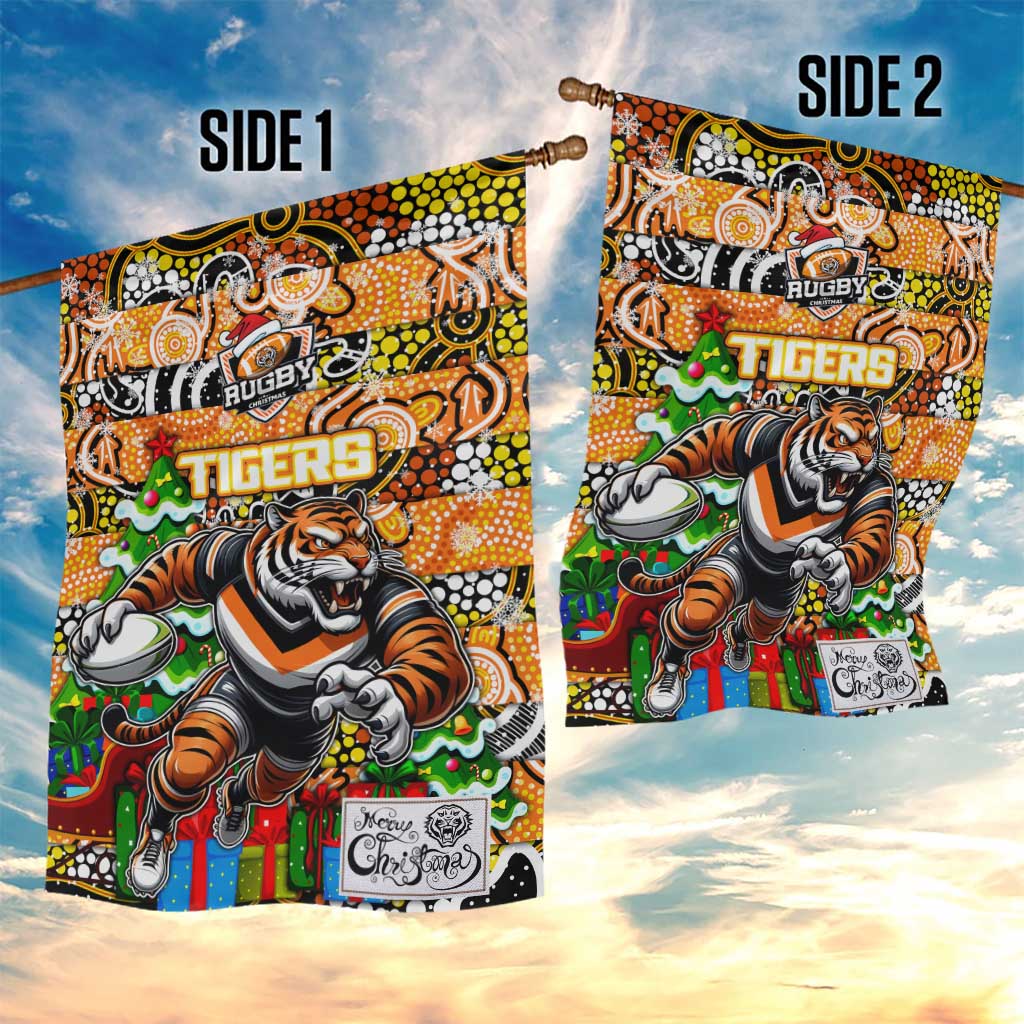 Tigers Rugby Merry Christmas Garden Flag Indigenous Australian Art - Vibe Hoodie Shop