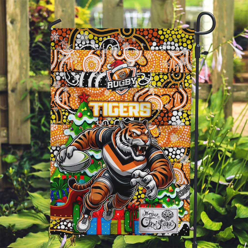 Tigers Rugby Merry Christmas Garden Flag Indigenous Australian Art - Vibe Hoodie Shop
