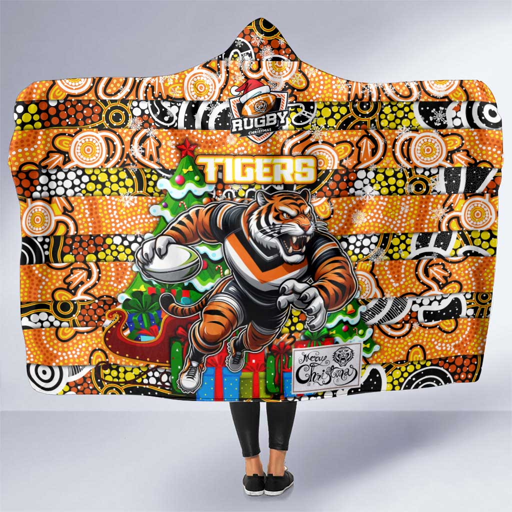 Tigers Rugby Merry Christmas Hooded Blanket Indigenous Australian Art