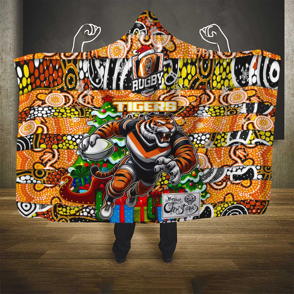 Tigers Rugby Merry Christmas Hooded Blanket Indigenous Australian Art