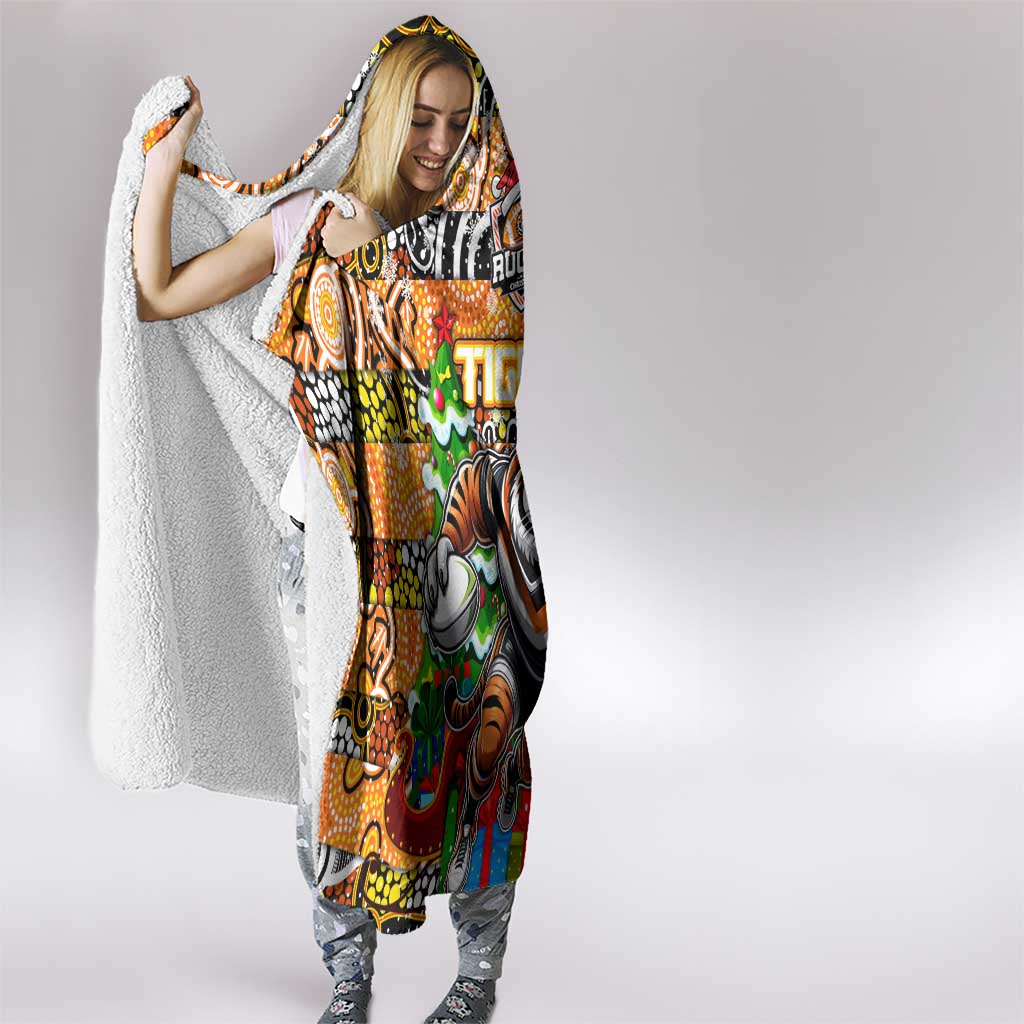 Tigers Rugby Merry Christmas Hooded Blanket Indigenous Australian Art