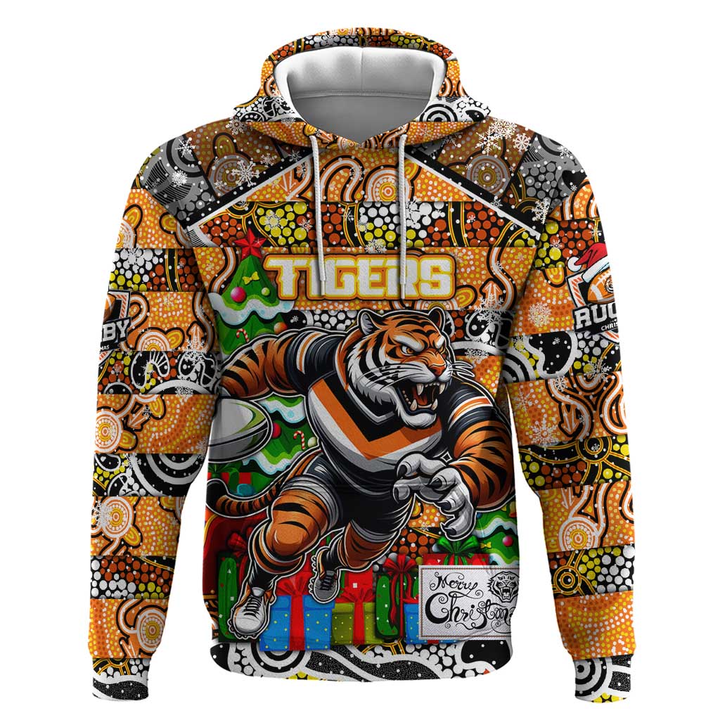 Custom Tigers Rugby Merry Christmas Hoodie Indigenous Australian Art - Vibe Hoodie Shop