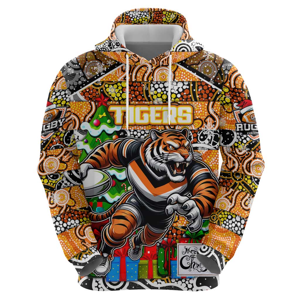 Custom Tigers Rugby Merry Christmas Hoodie Indigenous Australian Art - Vibe Hoodie Shop