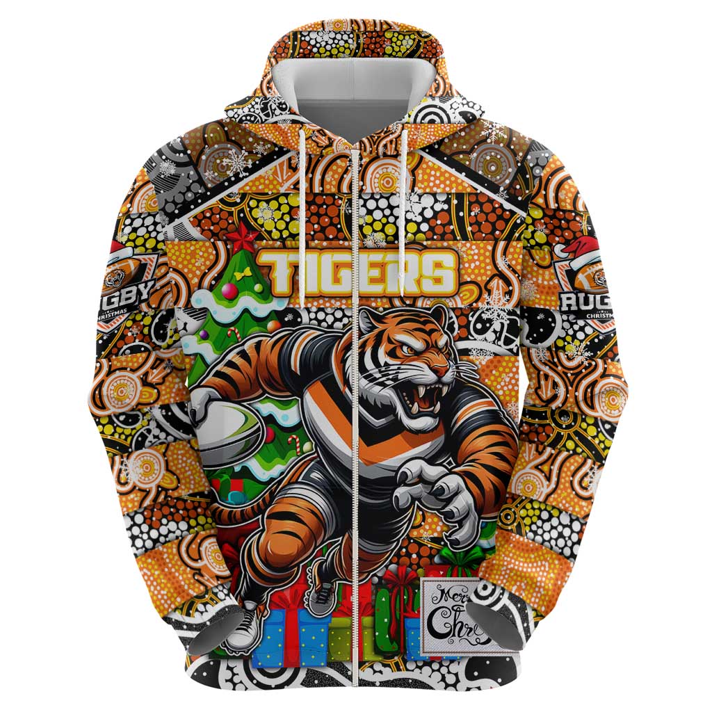 Custom Tigers Rugby Merry Christmas Hoodie Indigenous Australian Art - Vibe Hoodie Shop