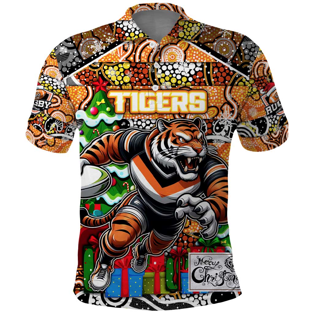 Custom Tigers Rugby Merry Christmas Polo Shirt Indigenous Australian Art - Vibe Hoodie Shop