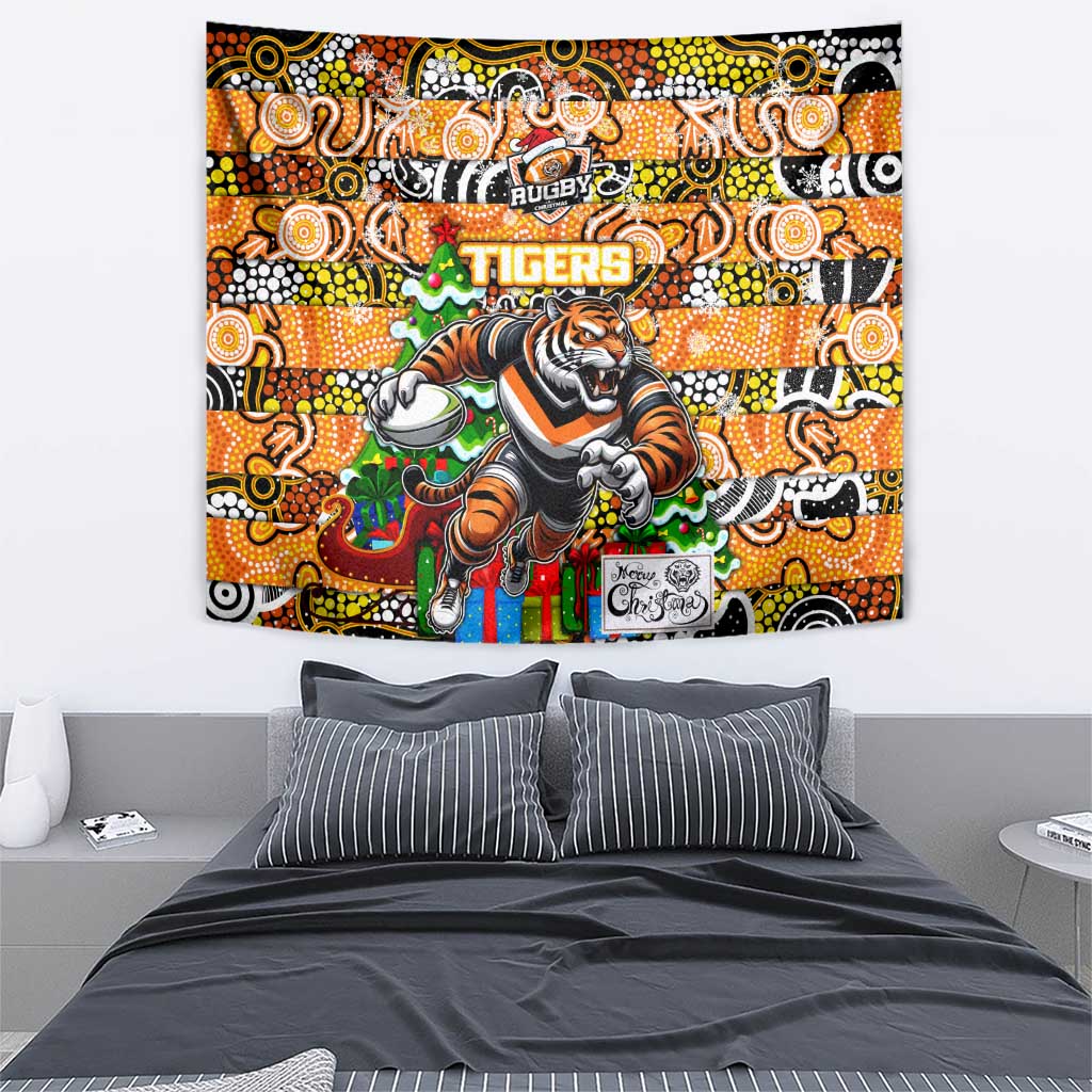 Tigers Rugby Merry Christmas Tapestry Indigenous Australian Art - Vibe Hoodie Shop