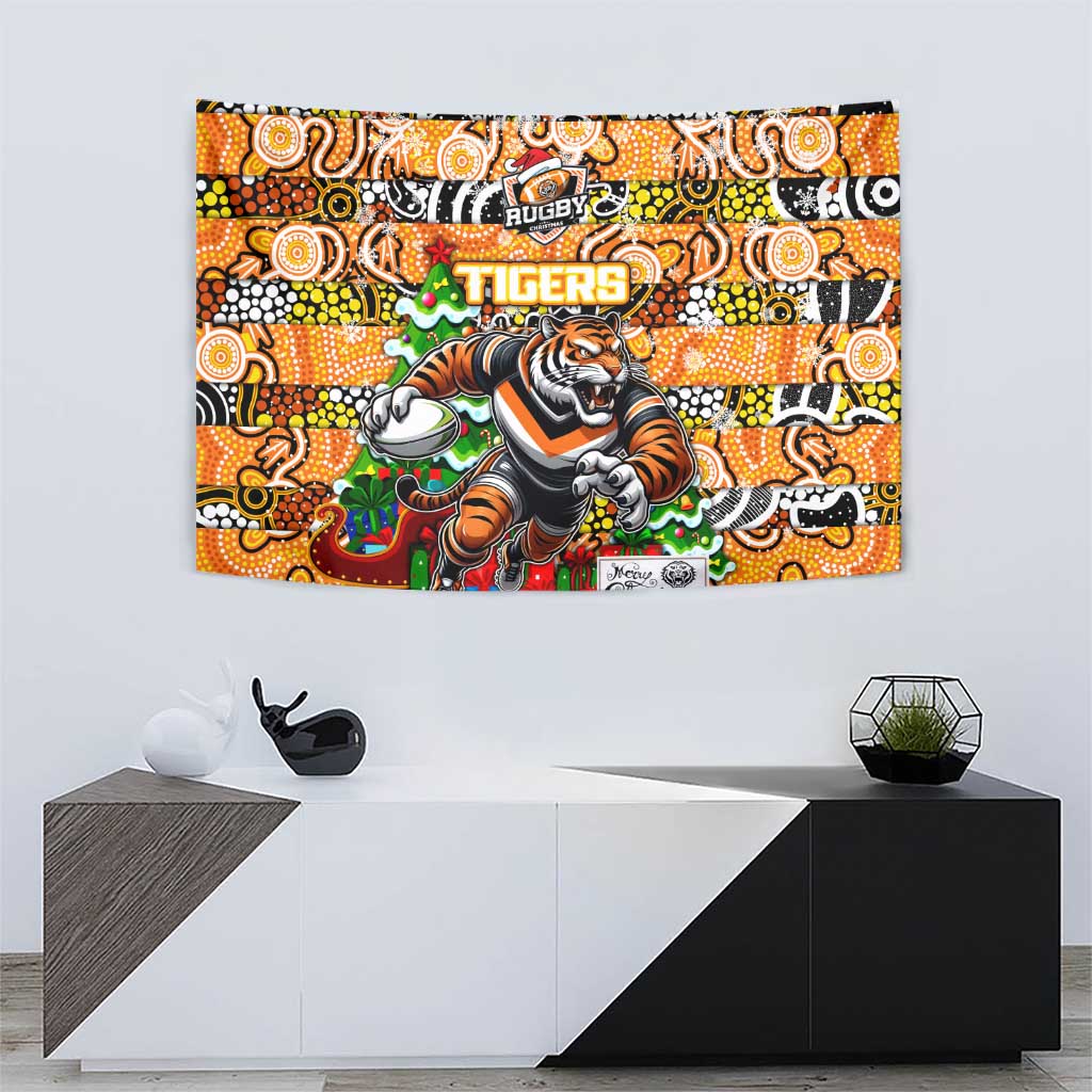 Tigers Rugby Merry Christmas Tapestry Indigenous Australian Art - Vibe Hoodie Shop