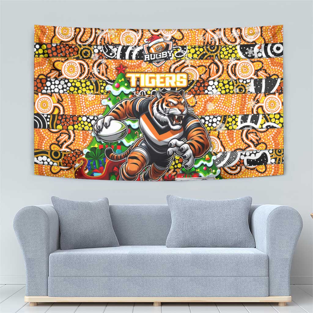 Tigers Rugby Merry Christmas Tapestry Indigenous Australian Art - Vibe Hoodie Shop