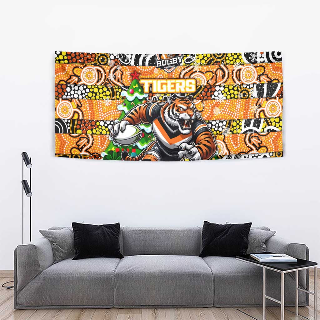 Tigers Rugby Merry Christmas Tapestry Indigenous Australian Art - Vibe Hoodie Shop