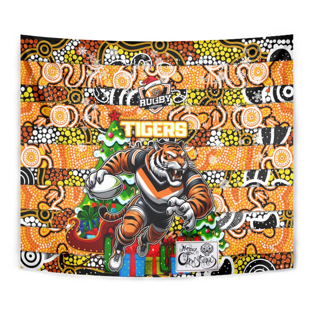 Tigers Rugby Merry Christmas Tapestry Indigenous Australian Art - Vibe Hoodie Shop