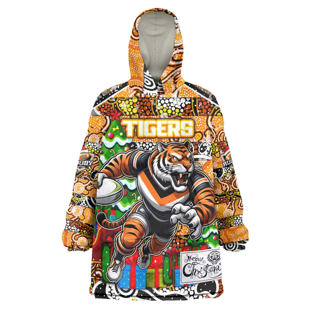 Custom Tigers Rugby Merry Christmas Wearable Blanket Hoodie Indigenous Australian Art - Vibe Hoodie Shop