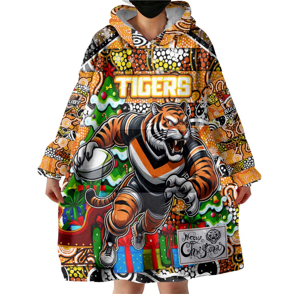 Custom Tigers Rugby Merry Christmas Wearable Blanket Hoodie Indigenous Australian Art - Vibe Hoodie Shop