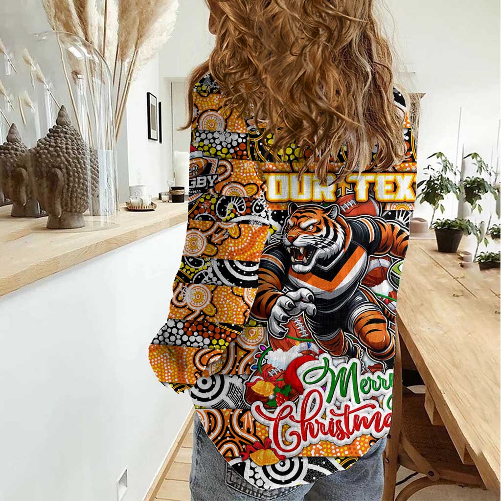 Custom Tigers Rugby Merry Christmas Women Casual Shirt Indigenous Australian Art - Vibe Hoodie Shop