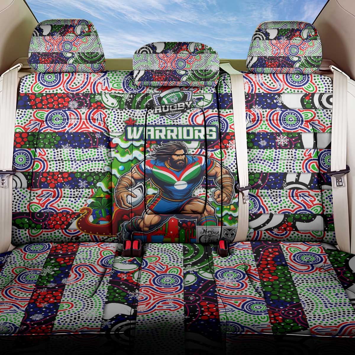 New Zealand Warriors Rugby Merry Christmas Back Car Seat Cover Indigenous Australian Art