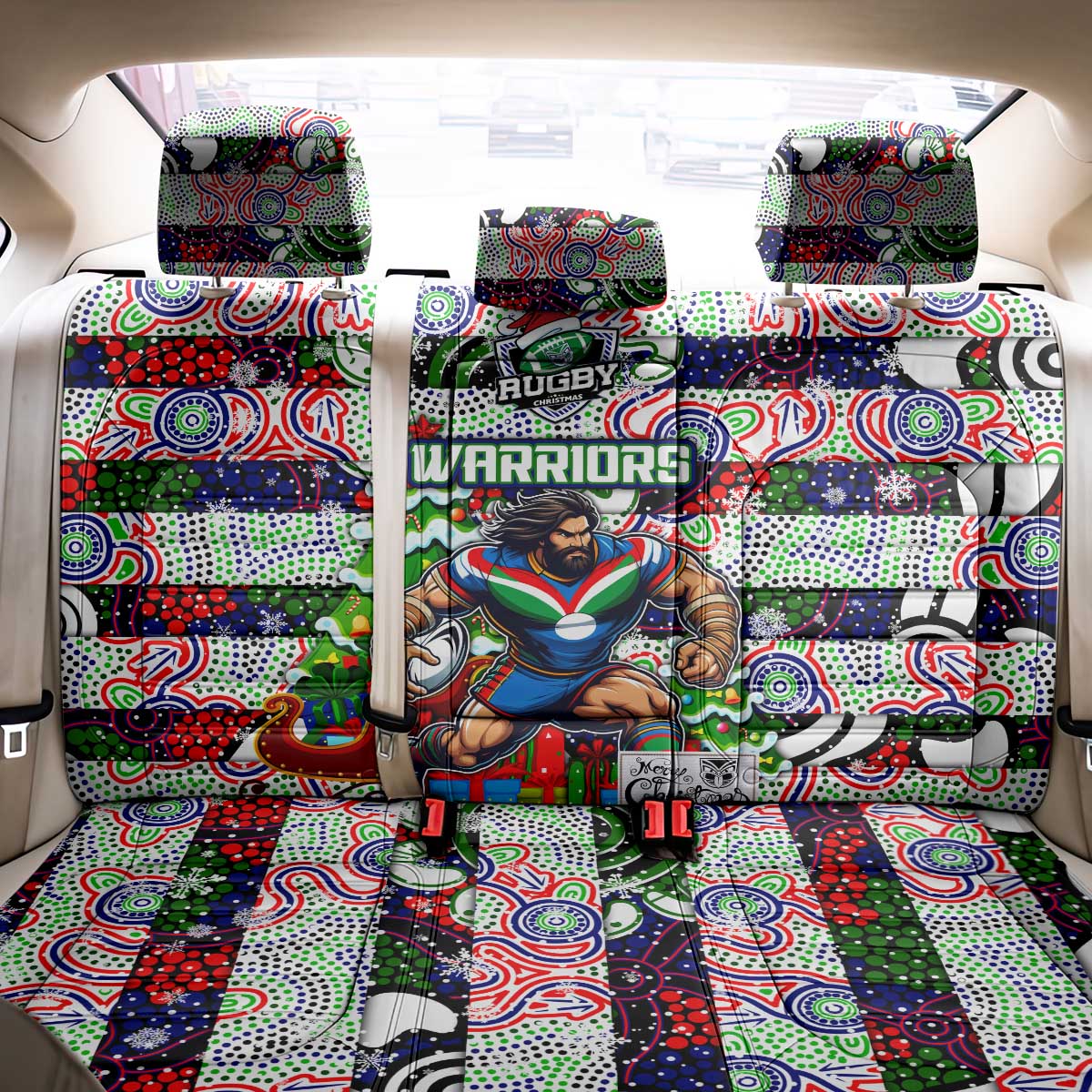 New Zealand Warriors Rugby Merry Christmas Back Car Seat Cover Indigenous Australian Art