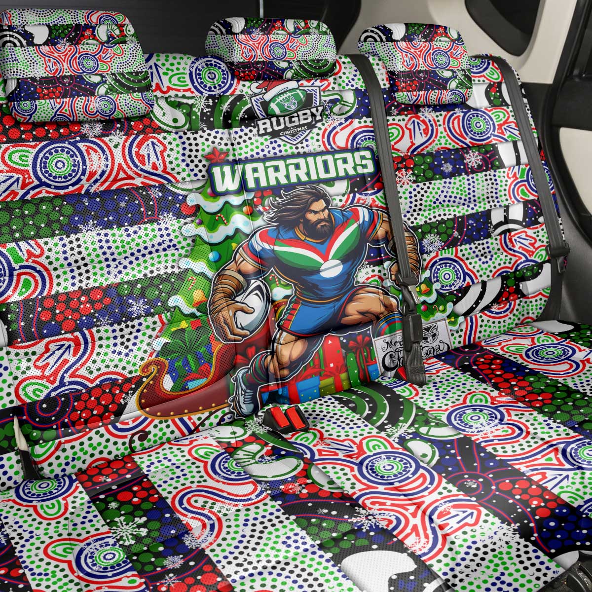 New Zealand Warriors Rugby Merry Christmas Back Car Seat Cover Indigenous Australian Art