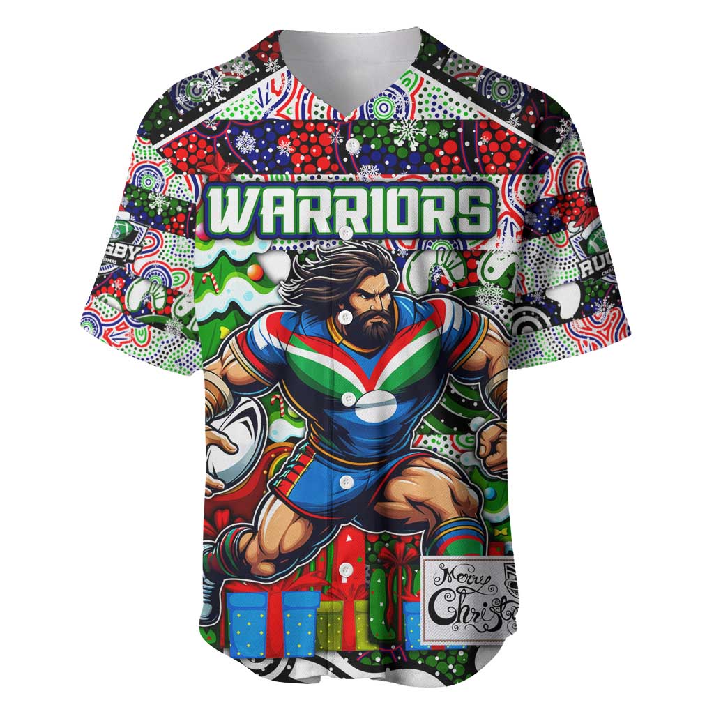 Custom New Zealand Warriors Rugby Merry Christmas Baseball Jersey Indigenous Australian Art - Vibe Hoodie Shop