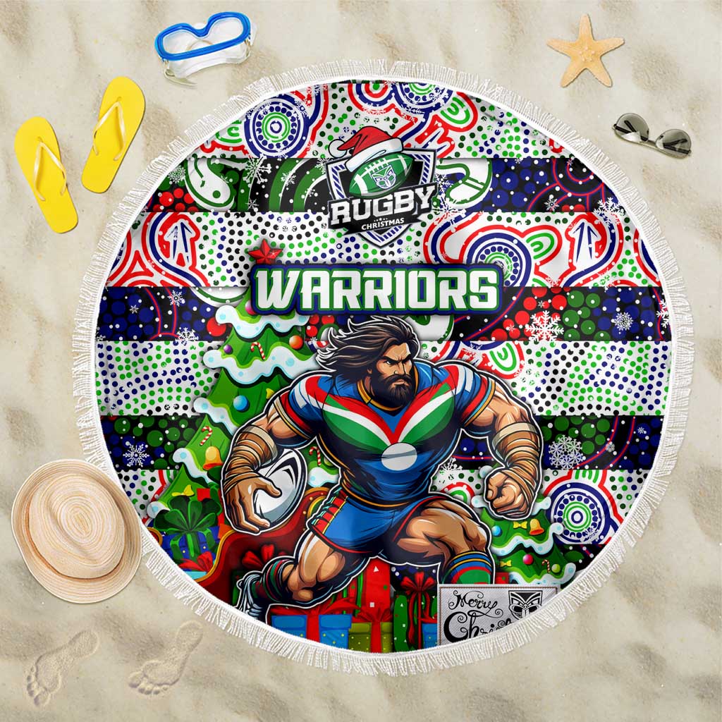 New Zealand Warriors Rugby Merry Christmas Beach Blanket Indigenous Australian Art