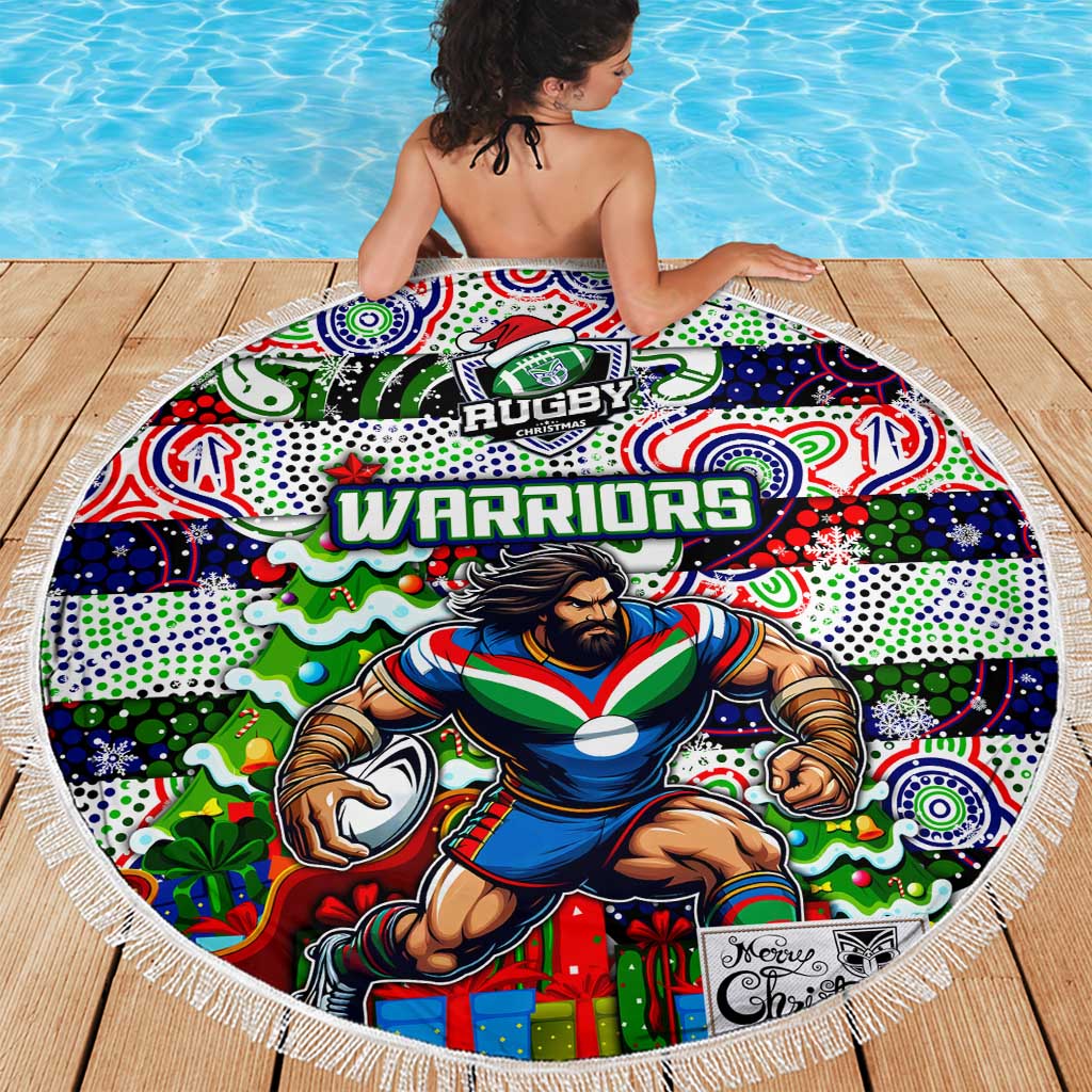 New Zealand Warriors Rugby Merry Christmas Beach Blanket Indigenous Australian Art