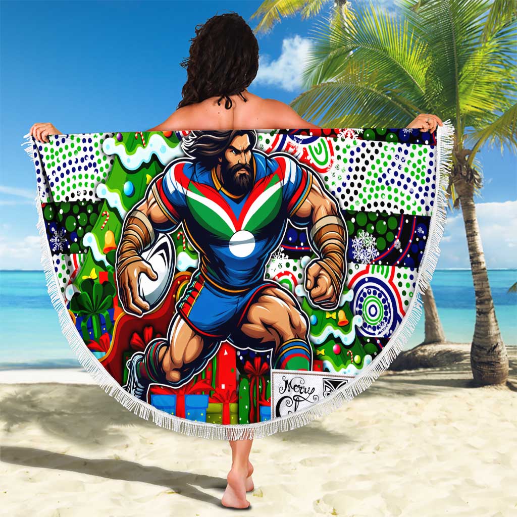 New Zealand Warriors Rugby Merry Christmas Beach Blanket Indigenous Australian Art
