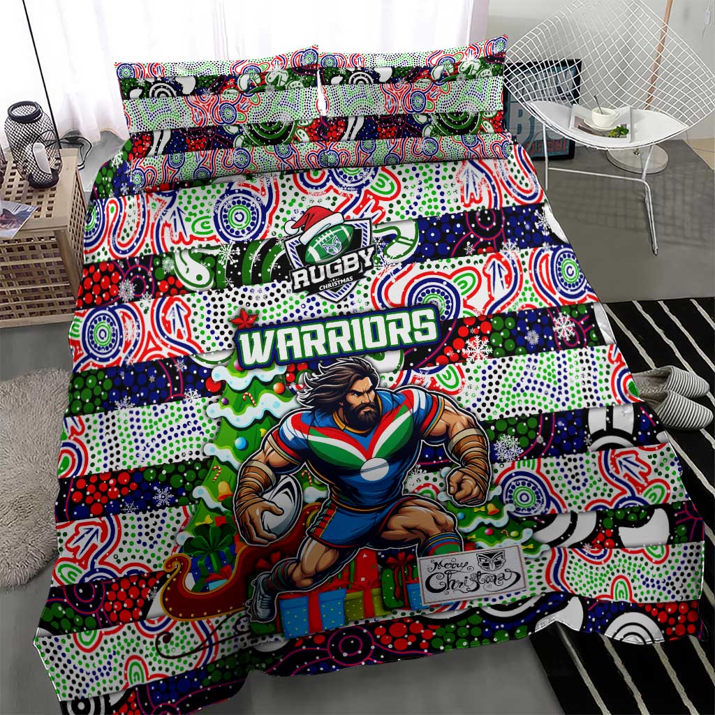 New Zealand Warriors Rugby Merry Christmas Bedding Set Indigenous Australian Art - Vibe Hoodie Shop