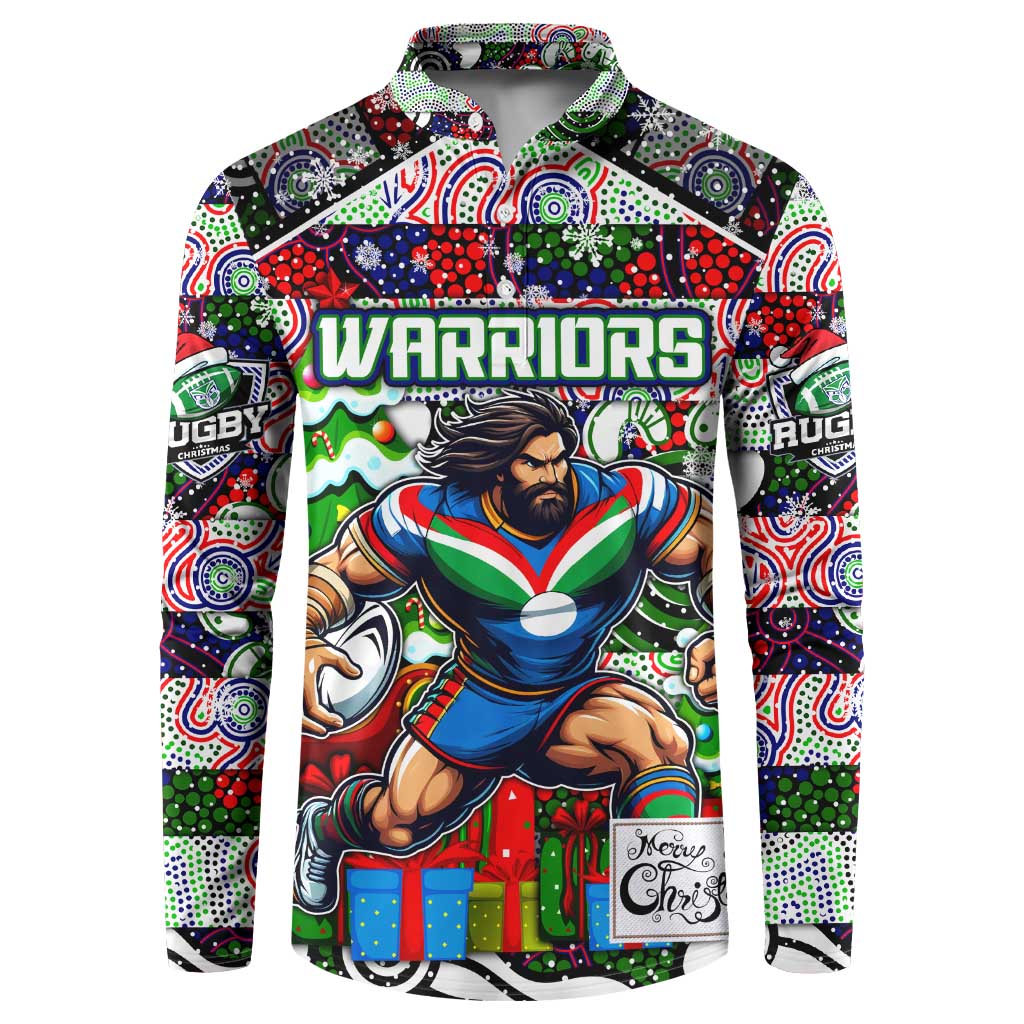 Custom New Zealand Warriors Rugby Merry Christmas Button Sweatshirt Indigenous Australian Art