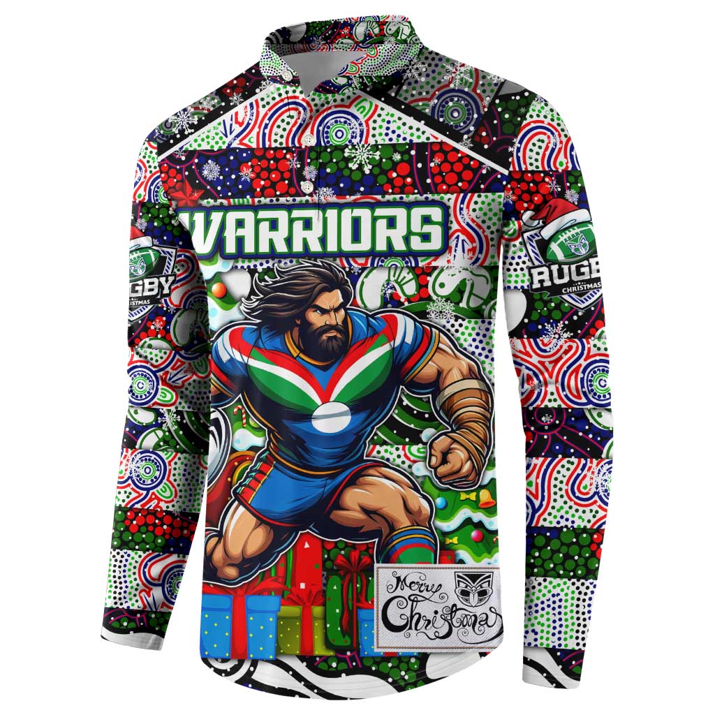 Custom New Zealand Warriors Rugby Merry Christmas Button Sweatshirt Indigenous Australian Art